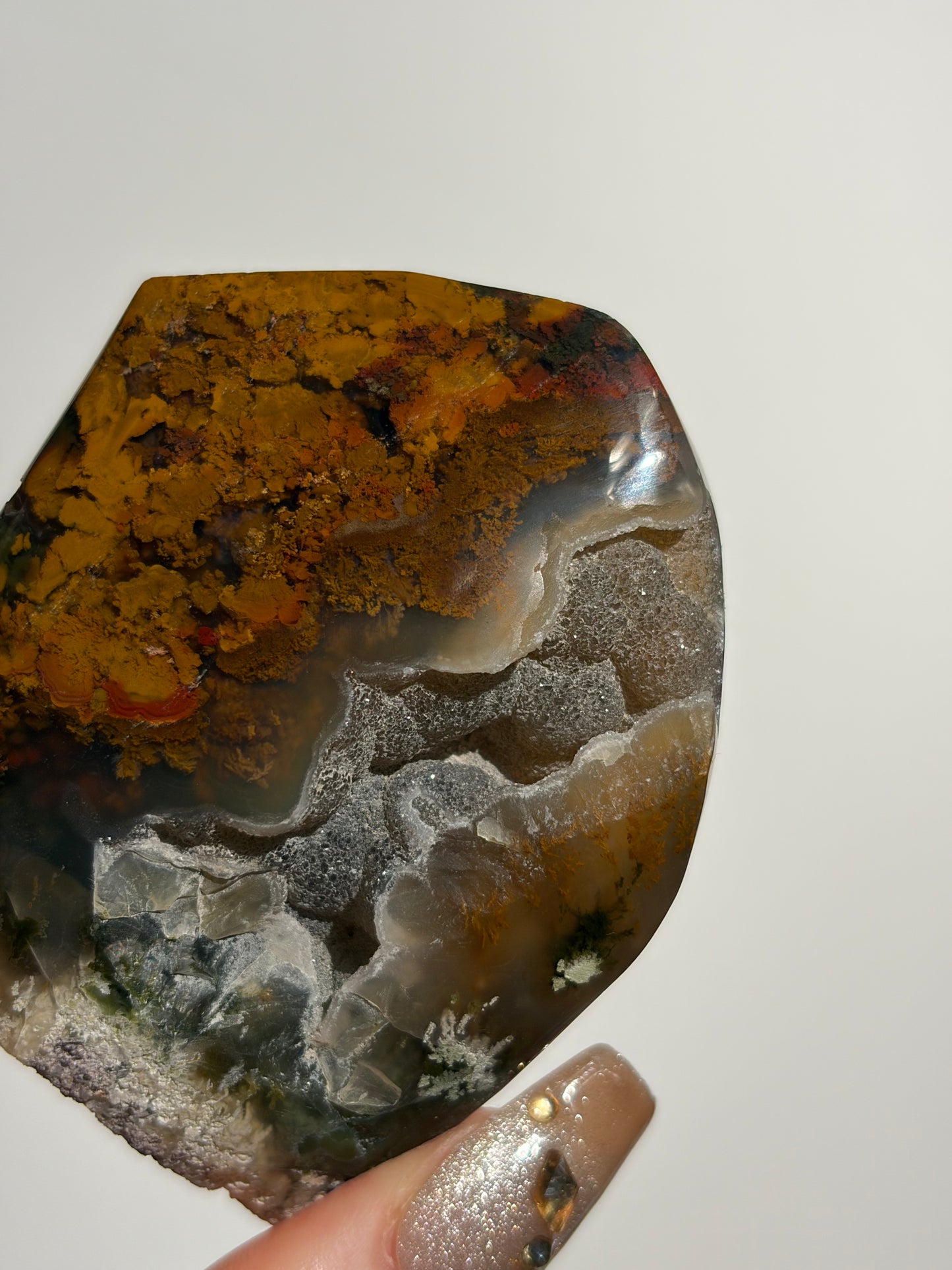 Druzy Nebula Agate with Multicoloured Moss Freeform H