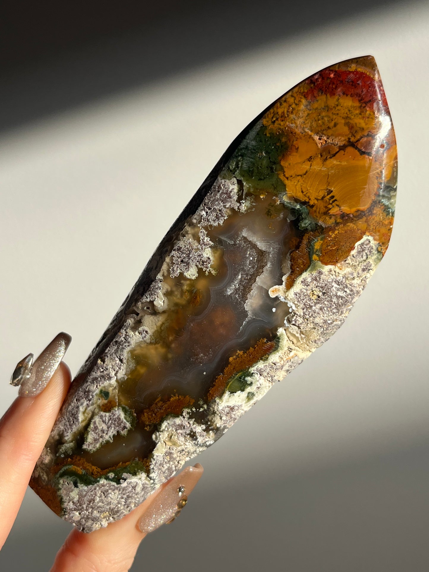 “Earthen Garden” Nebula Agate Freeform with Multicoloured Moss Inclusions D