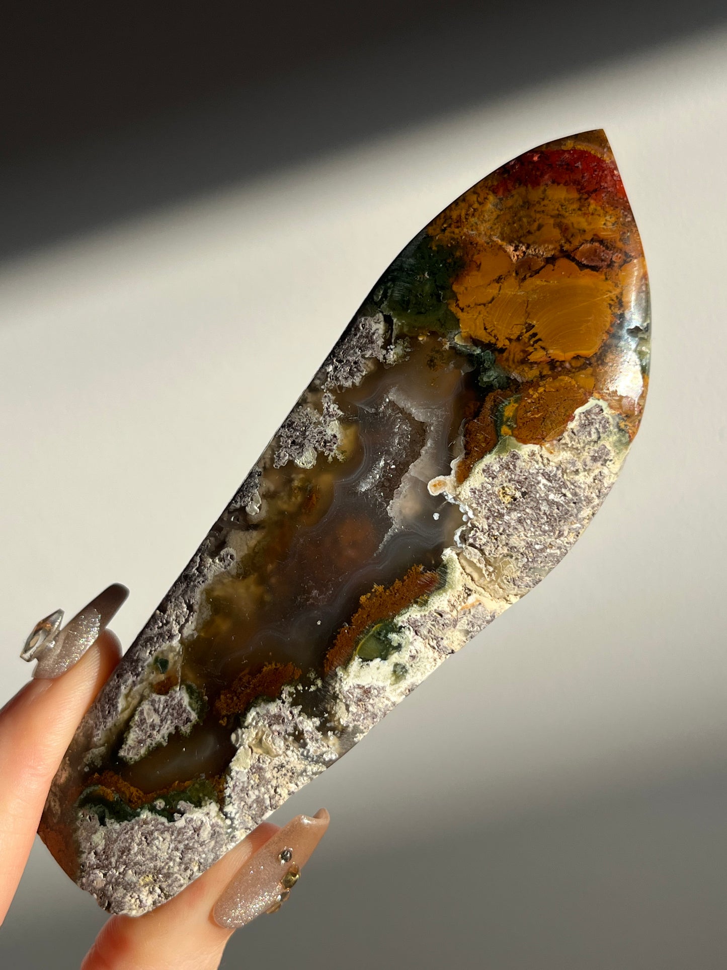 “Earthen Garden” Nebula Agate Freeform with Multicoloured Moss Inclusions D