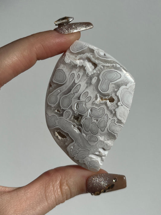 Orbicular Nebula Agate Standing Freeform with Dendritic Inclusions B