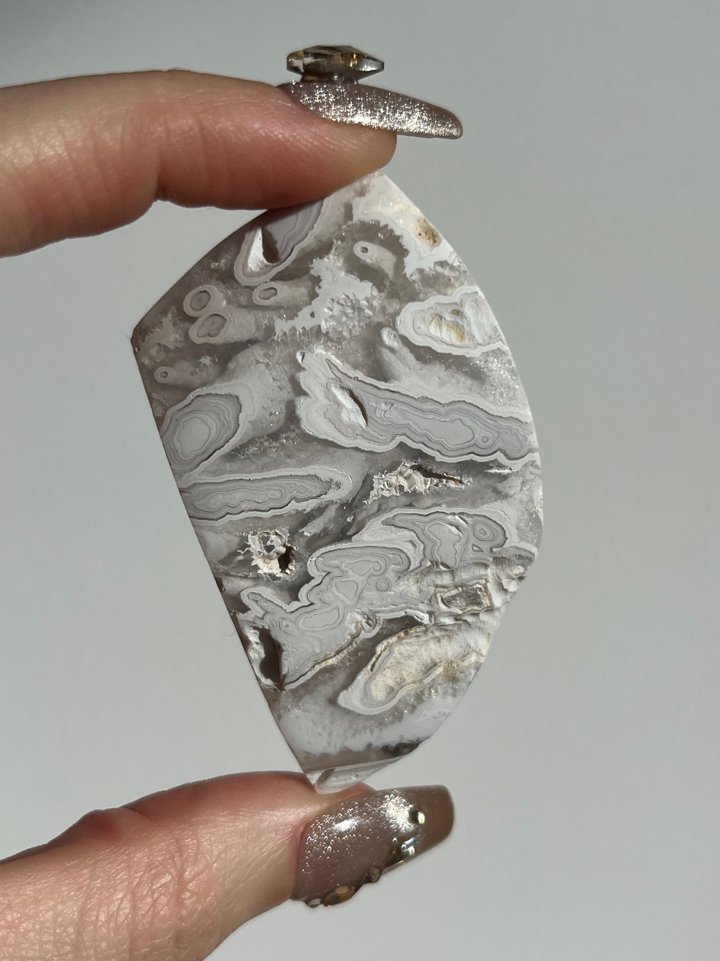 Orbicular Nebula Agate Standing Freeform with Dendritic Inclusions B