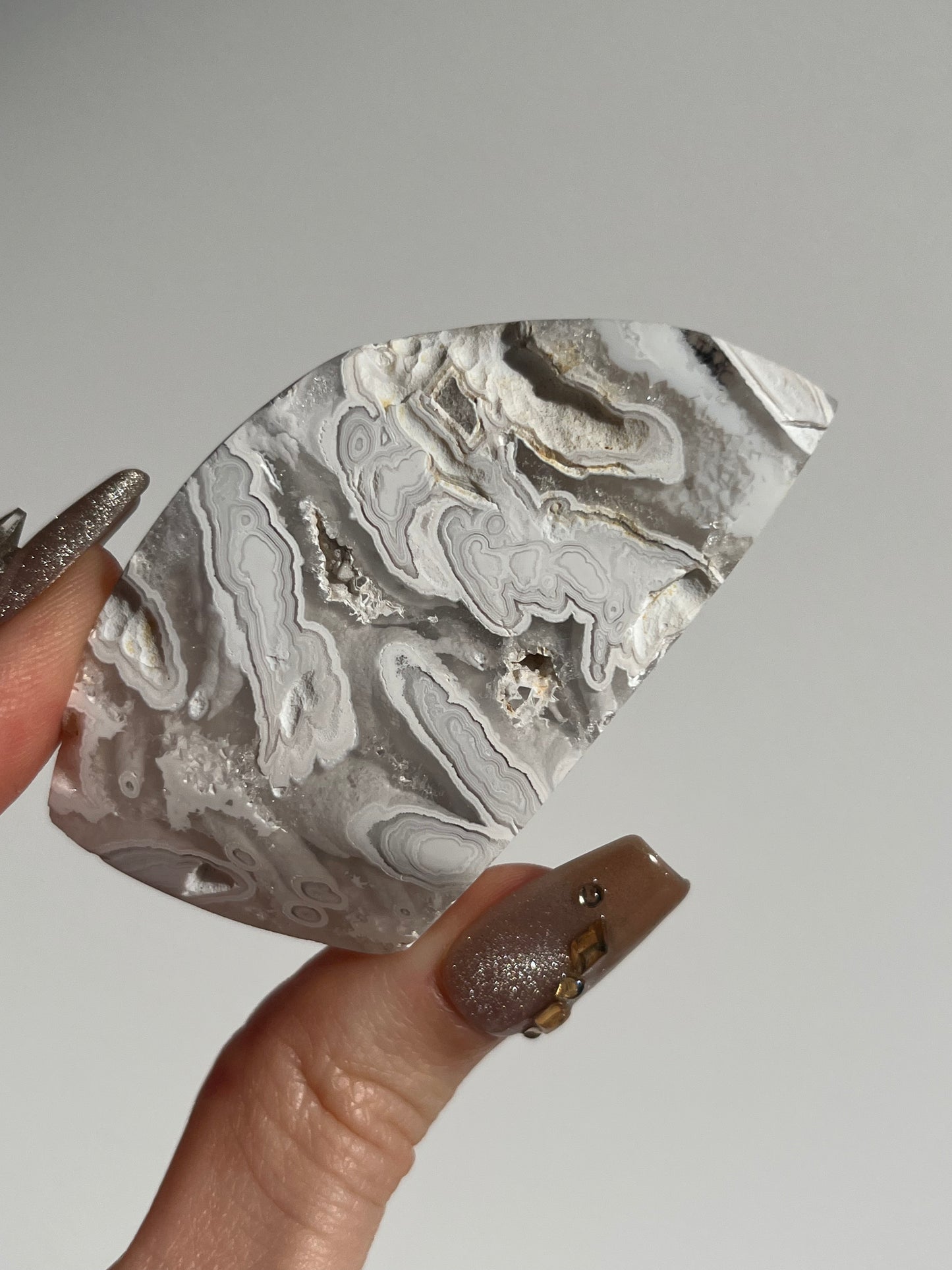 Orbicular Nebula Agate Standing Freeform with Dendritic Inclusions B
