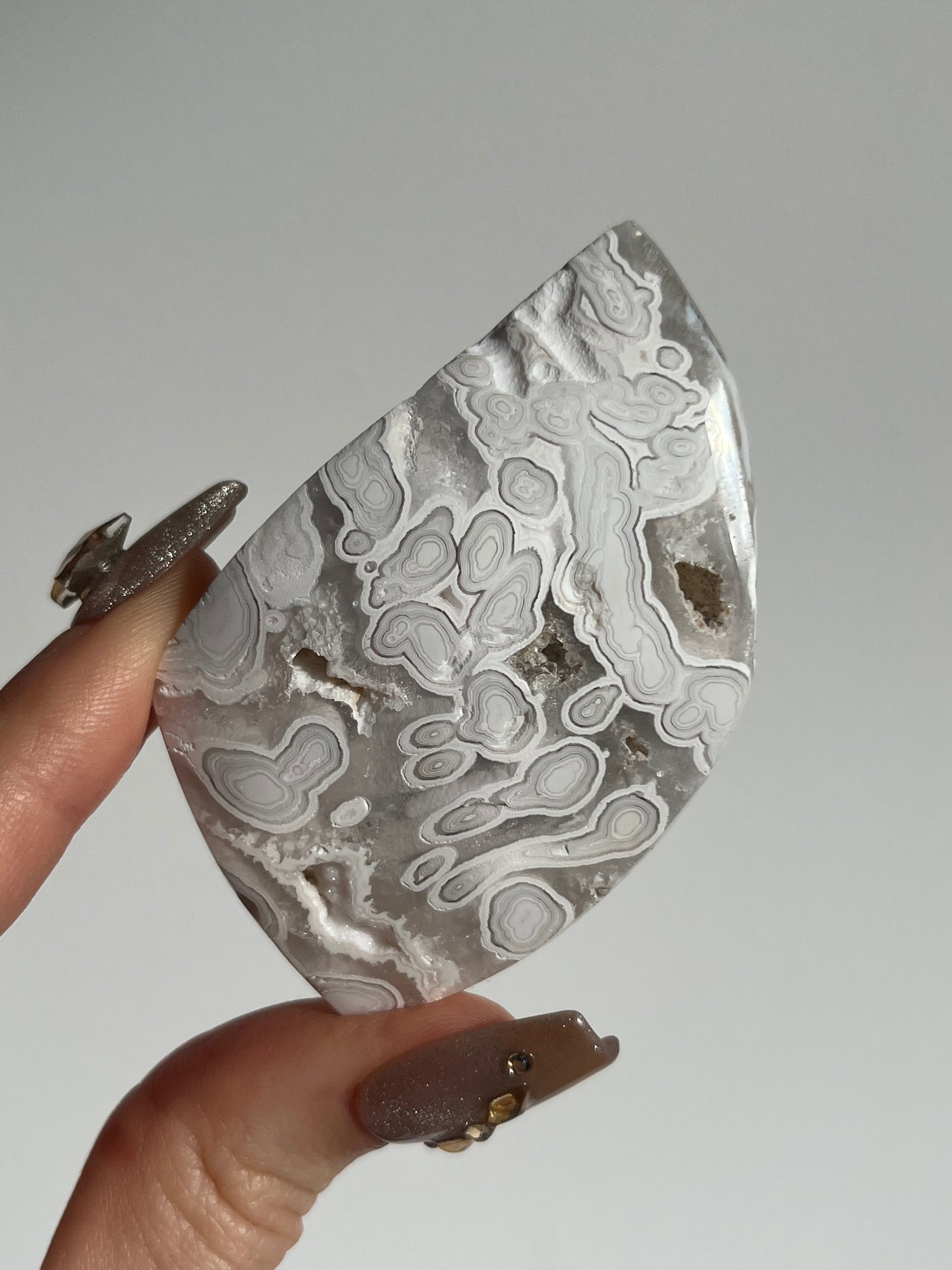 Orbicular Nebula Agate Standing Freeform with Dendritic Inclusions B