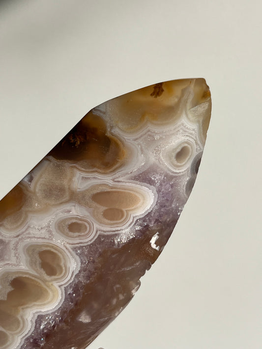 Orbicular Nebula Agate Freeform with Carnelian, Flower Chalcedony, Amethyst & Multicoloured Moss Inclusions E (Parallax Effect)