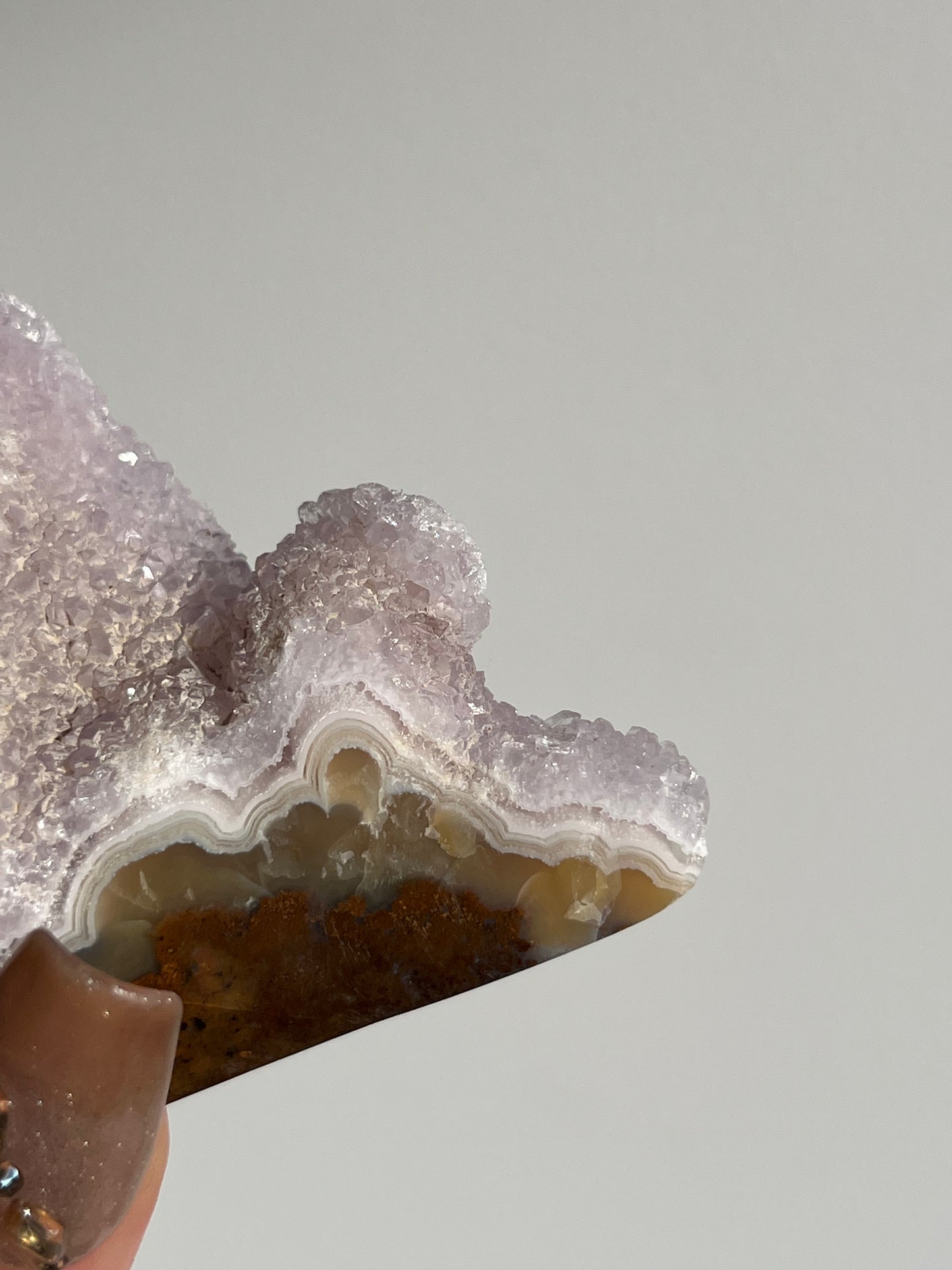 Nebula Agate Standing Freeform with Amethyst and Multicoloured Moss Inclusions G (Parallax Effect)
