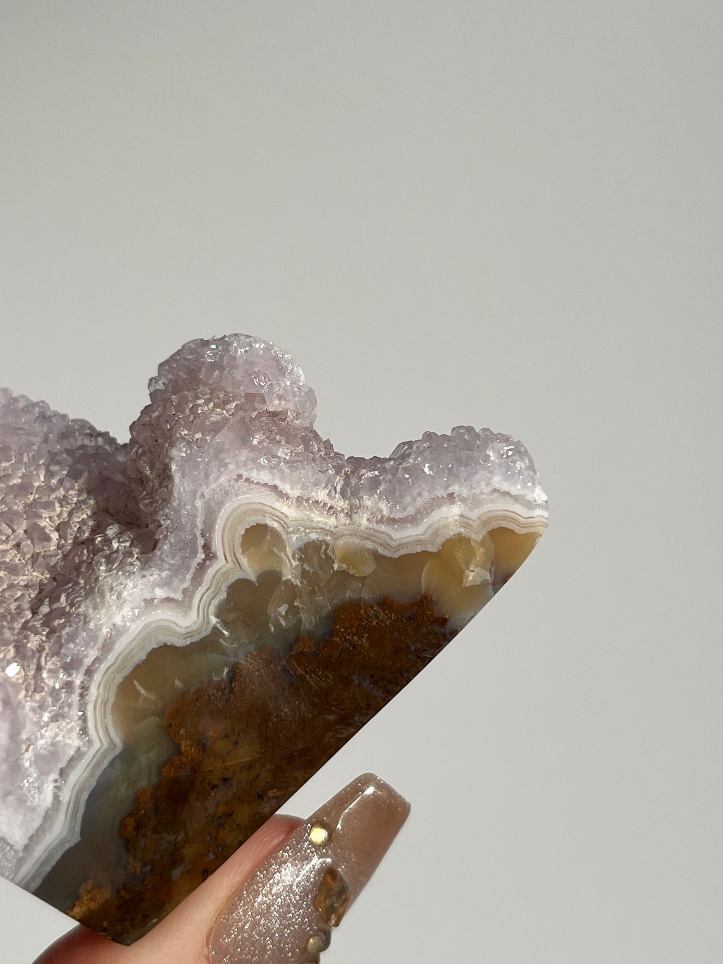 Nebula Agate Standing Freeform with Amethyst and Multicoloured Moss Inclusions G (Parallax Effect)