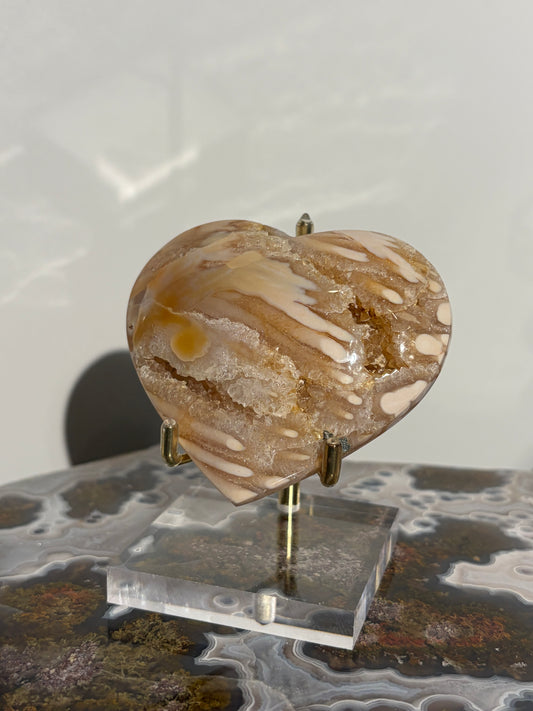 “The Golden Hour” Nebula Agate with Golden Healer Heart Carving