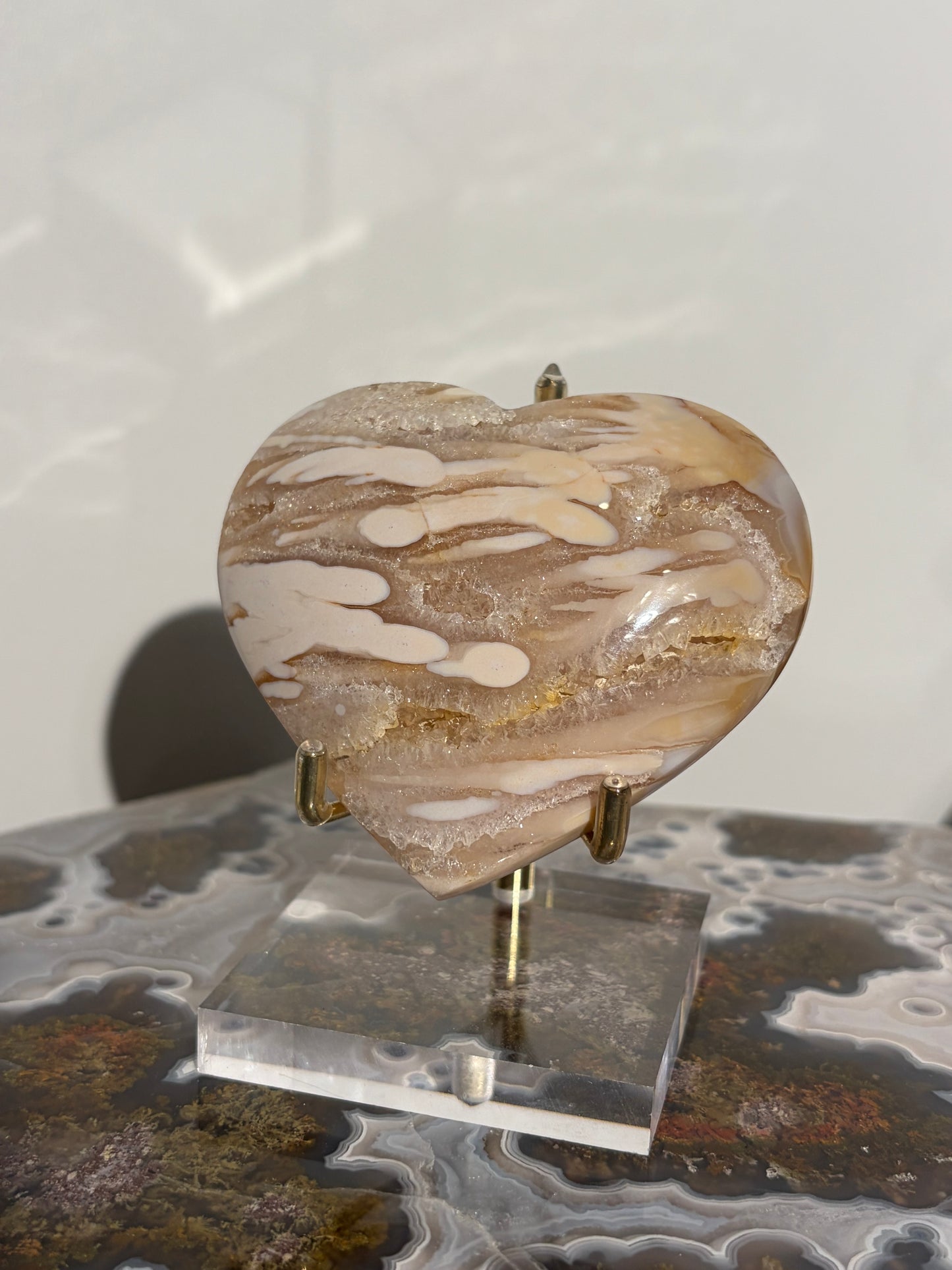 “The Golden Hour” Nebula Agate with Golden Healer Heart Carving