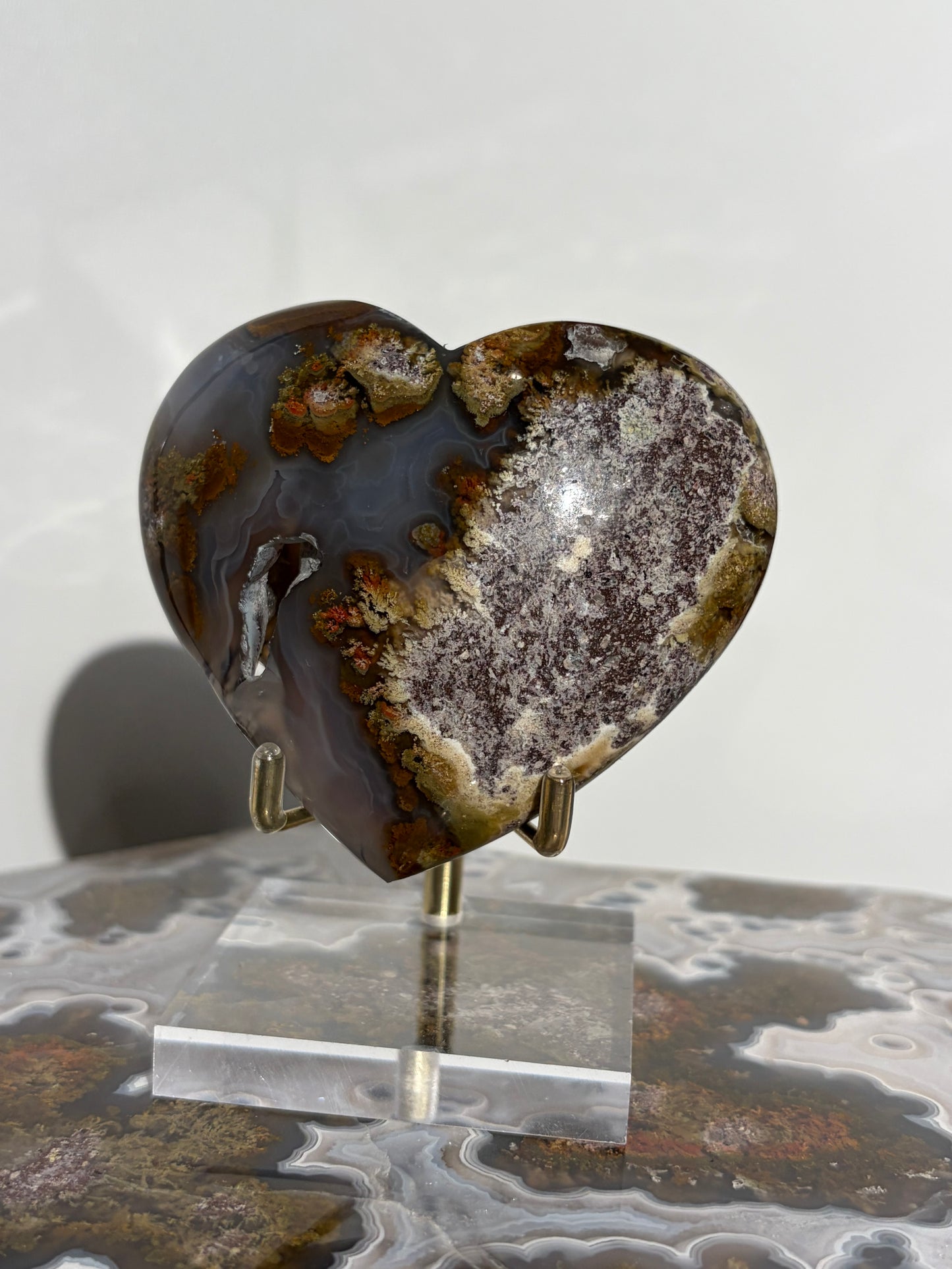 “Gardens by the Sea” Blue Chalcedony Nebula Agate Statement Heart Carving with Dendritic Inclusions A
