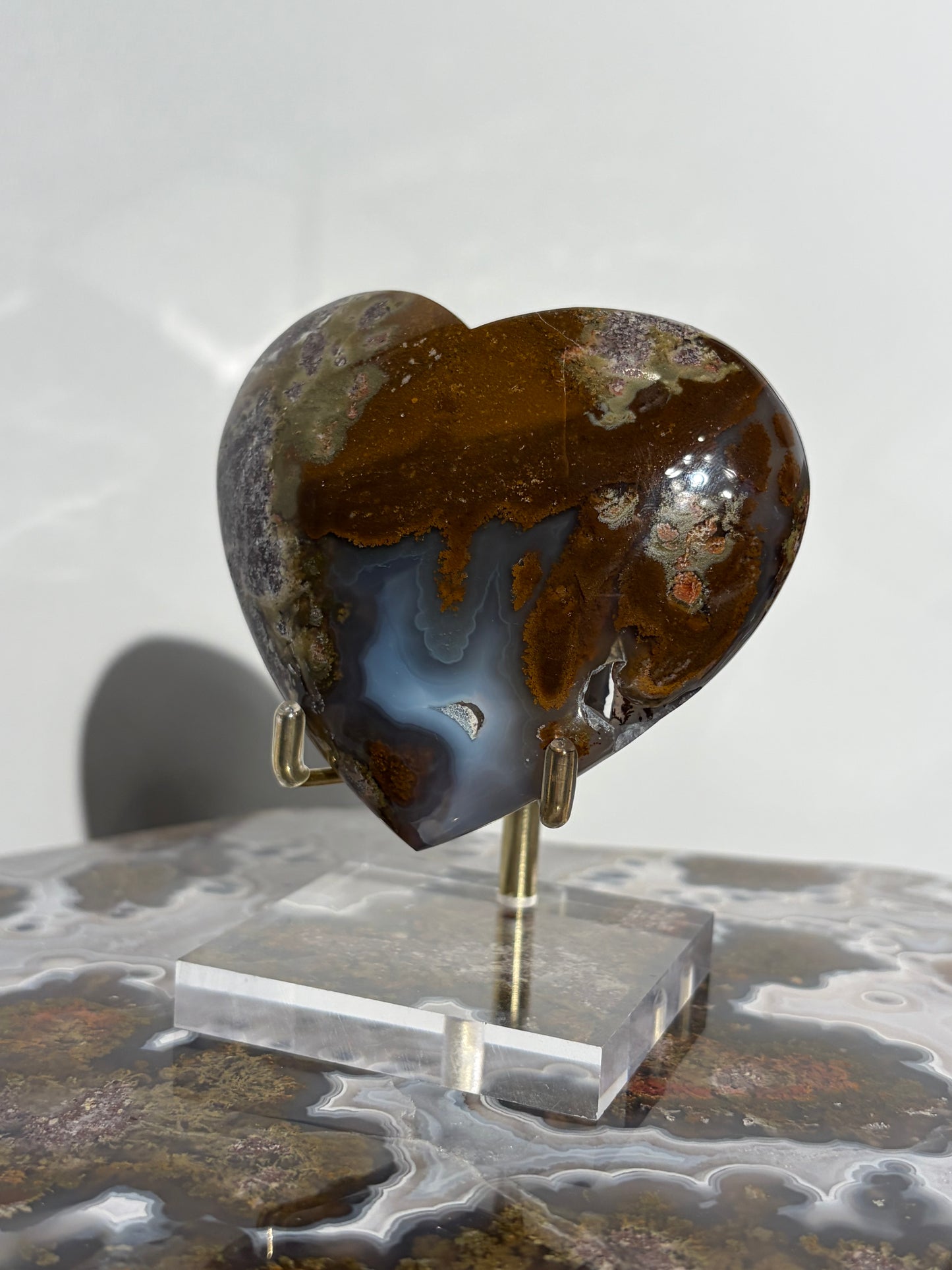 “Gardens by the Sea” Blue Chalcedony Nebula Agate Statement Heart Carving with Dendritic Inclusions A