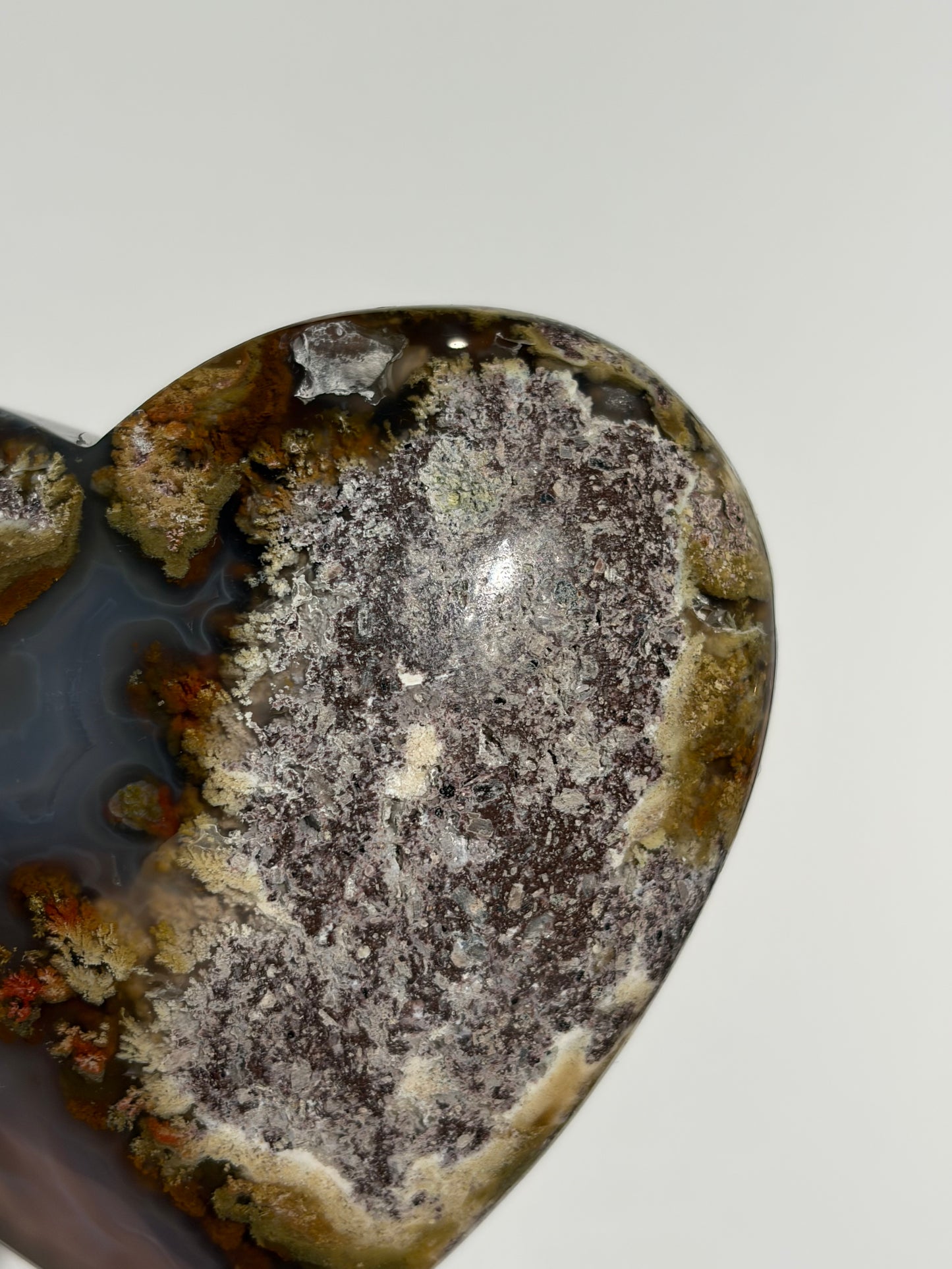 “Gardens by the Sea” Blue Chalcedony Nebula Agate Statement Heart Carving with Dendritic Inclusions A