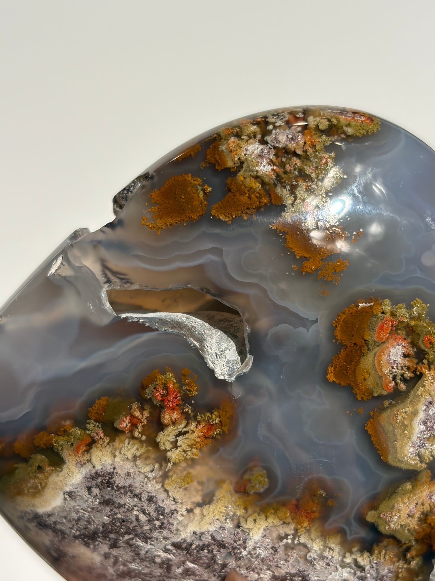“Gardens by the Sea” Blue Chalcedony Nebula Agate Statement Heart Carving with Dendritic Inclusions A