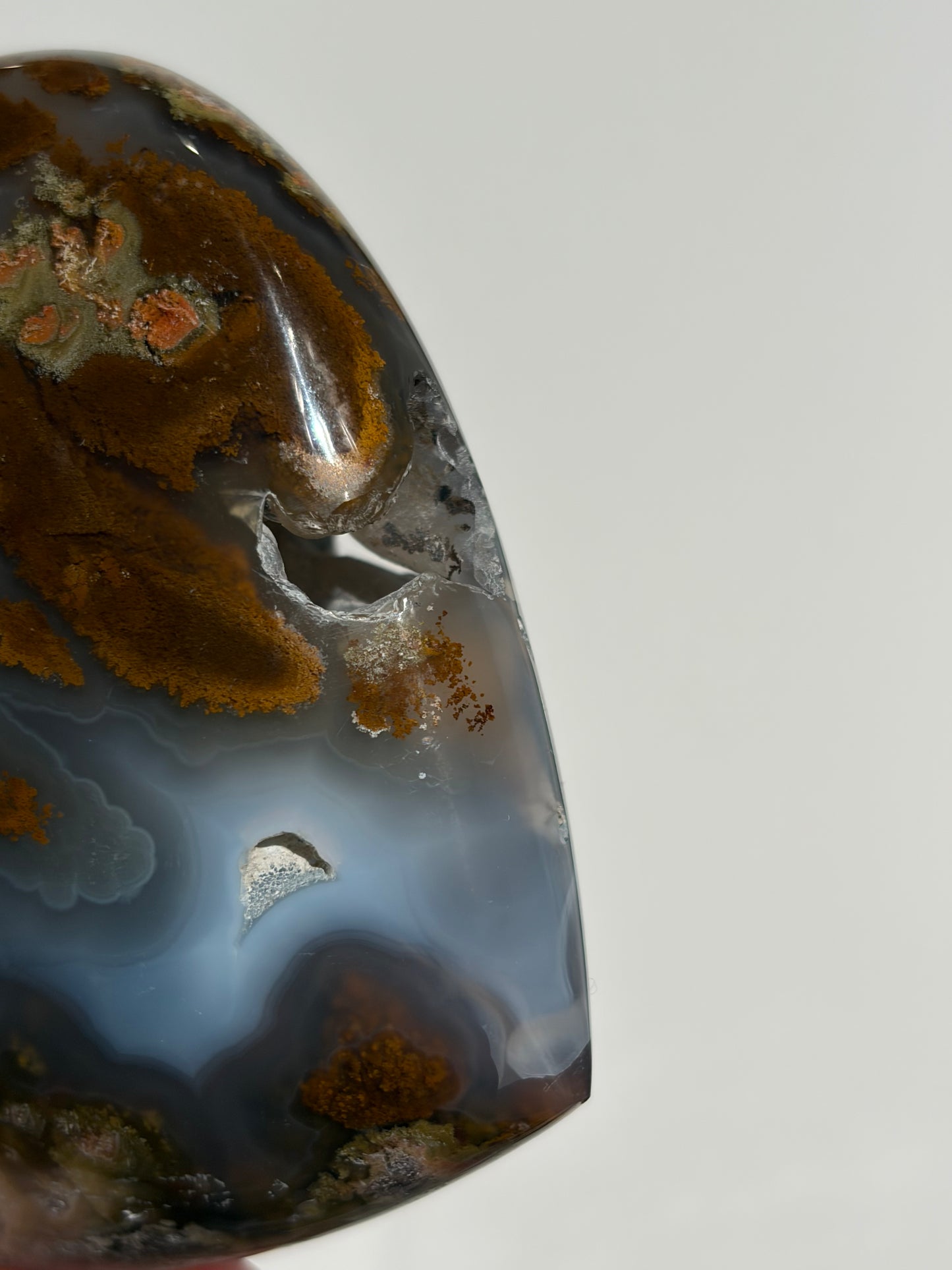 “Gardens by the Sea” Blue Chalcedony Nebula Agate Statement Heart Carving with Dendritic Inclusions A