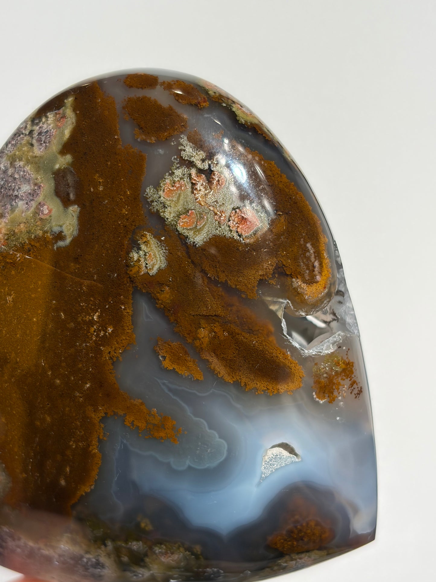 “Gardens by the Sea” Blue Chalcedony Nebula Agate Statement Heart Carving with Dendritic Inclusions A