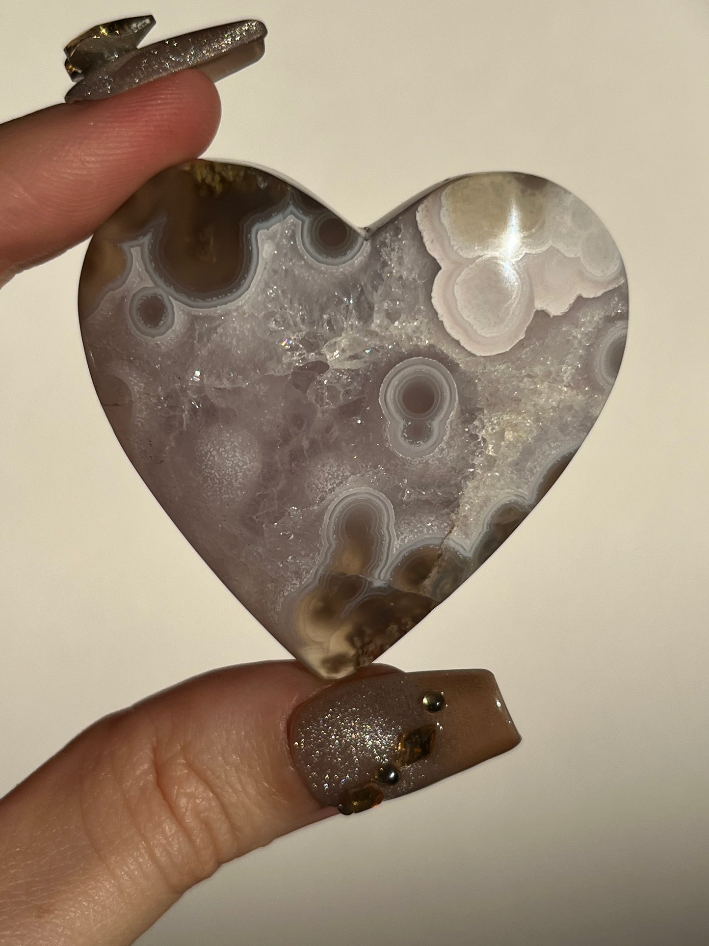 Orbicular Nebula Agate with Amethyst Puffy Heart G