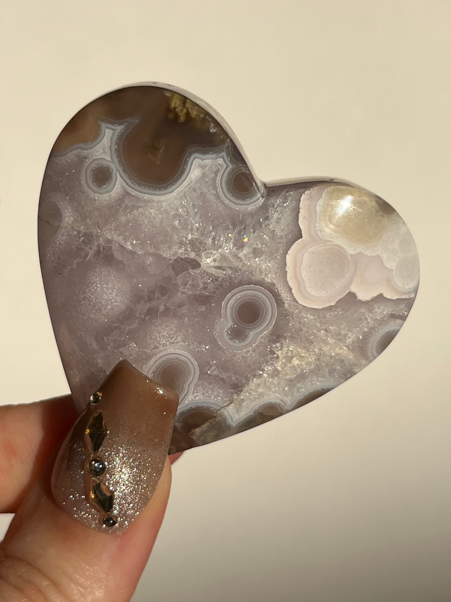 Orbicular Nebula Agate with Amethyst Puffy Heart G