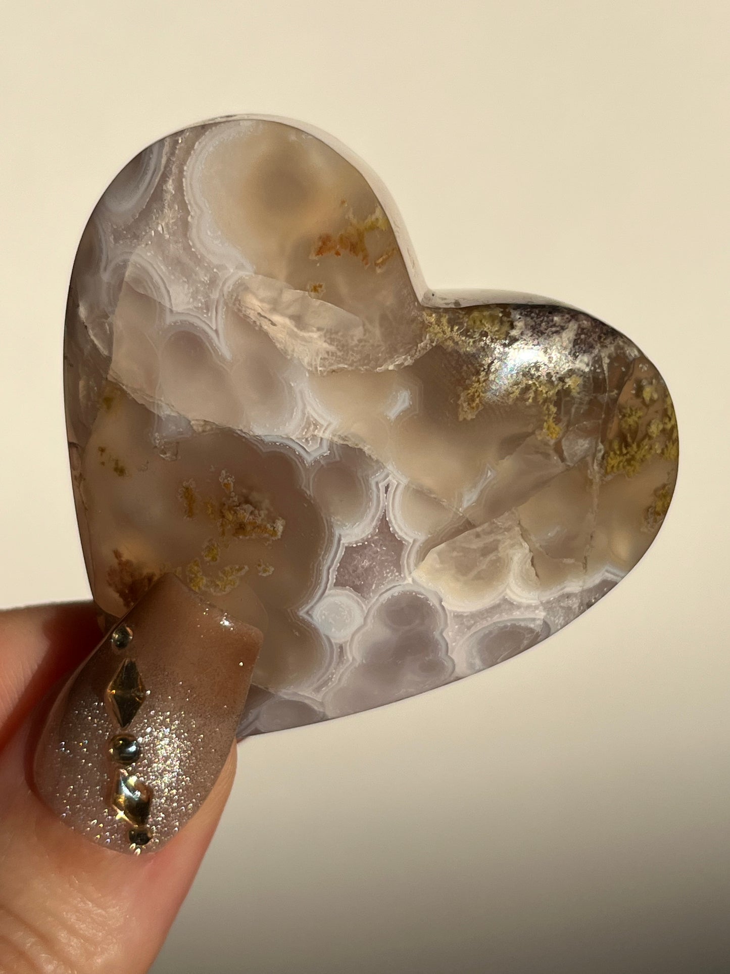 Orbicular Nebula Agate with Amethyst Puffy Heart G