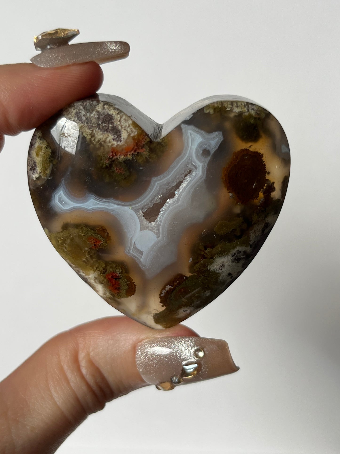 Nebula Agate Puffy Heart with Red Moss Inclusions L