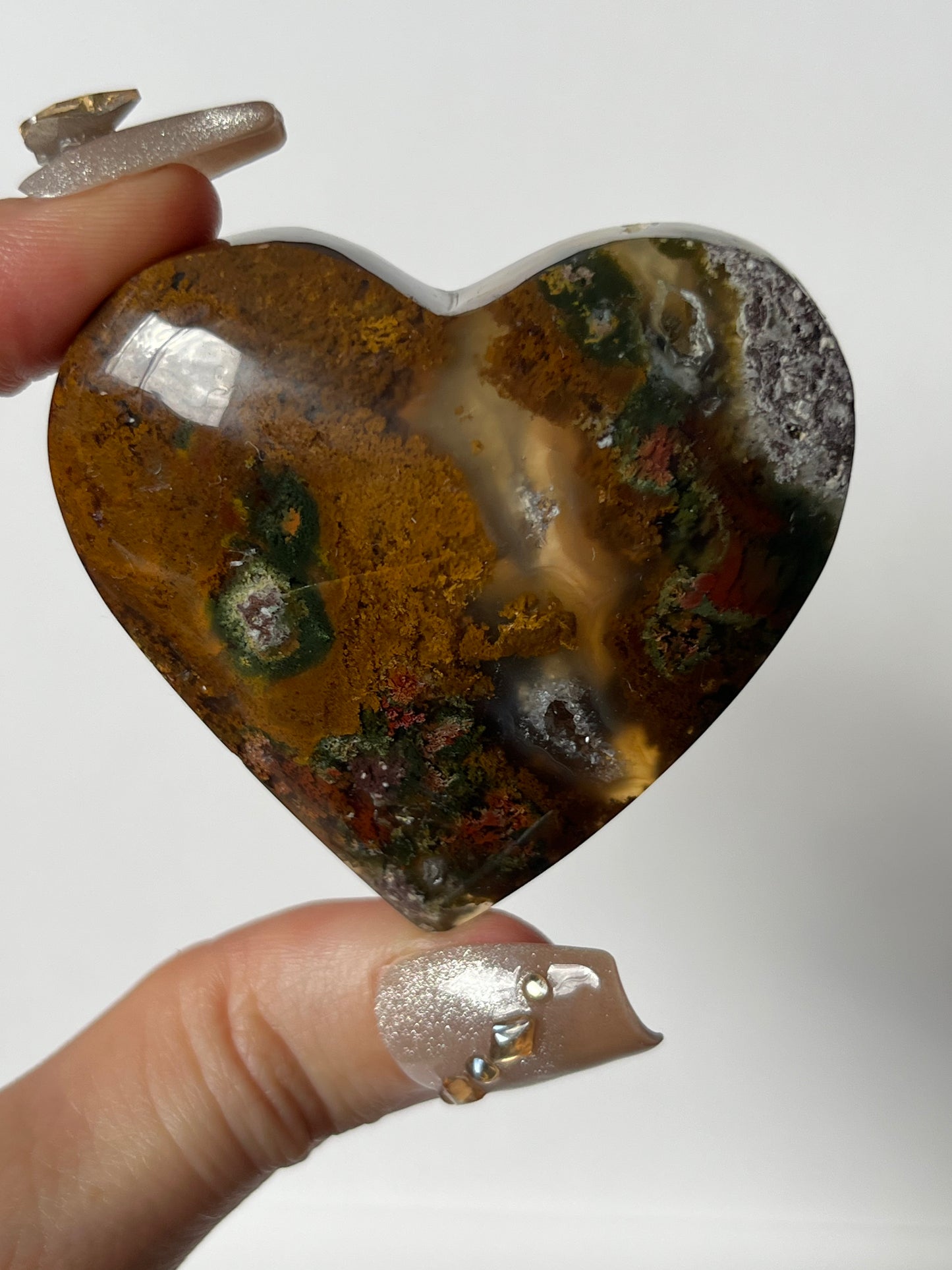 Nebula Agate Flatback Heart with Red Moss Inclusions M