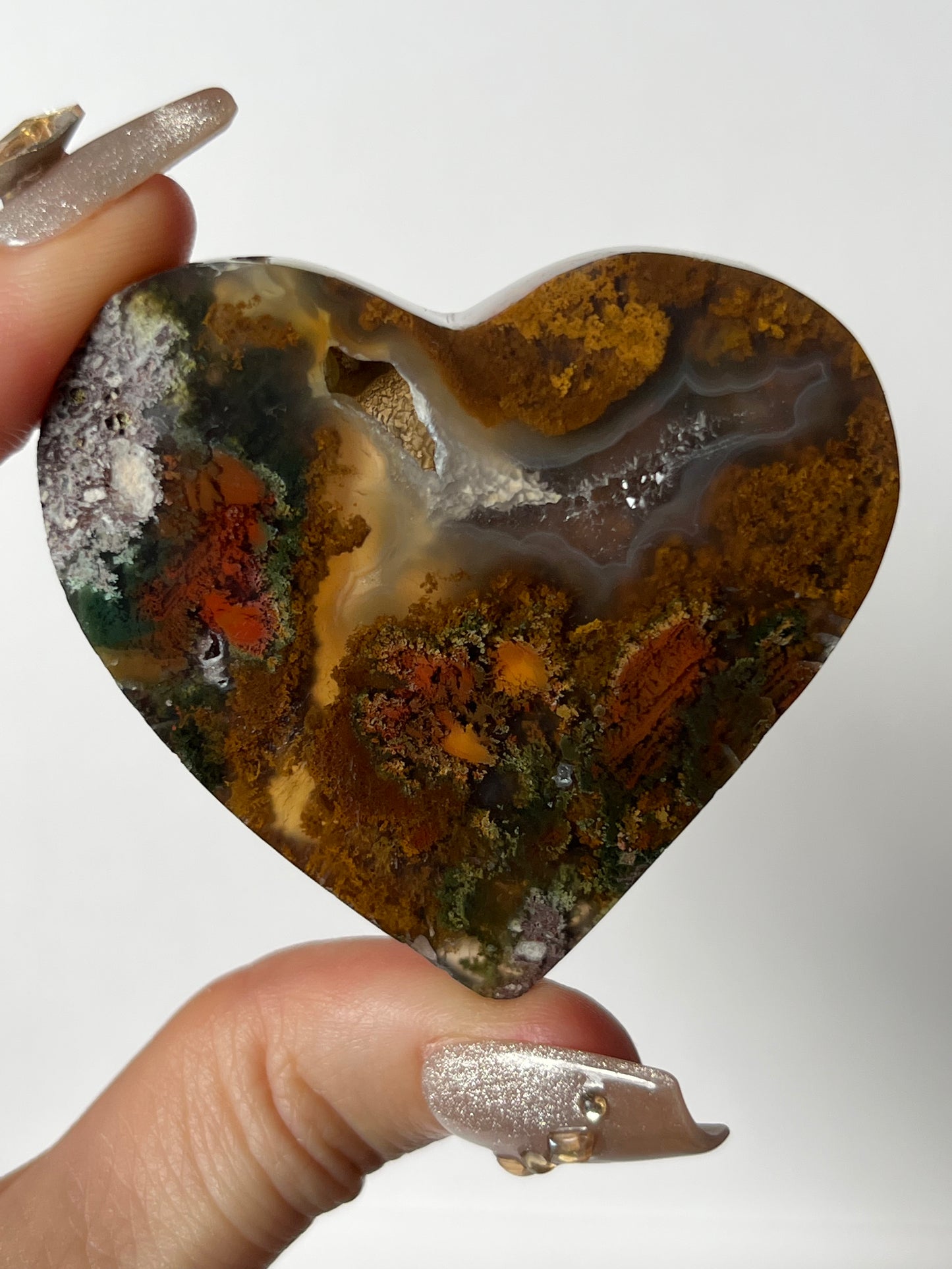 Nebula Agate Flatback Heart with Red Moss Inclusions M
