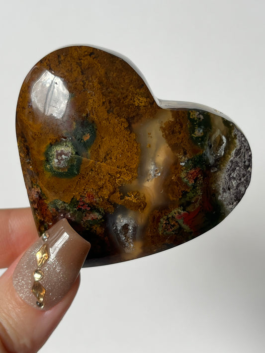 Nebula Agate Flatback Heart with Red Moss Inclusions M