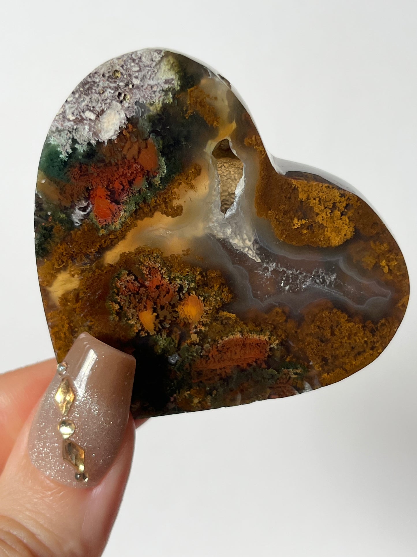 Nebula Agate Flatback Heart with Red Moss Inclusions M