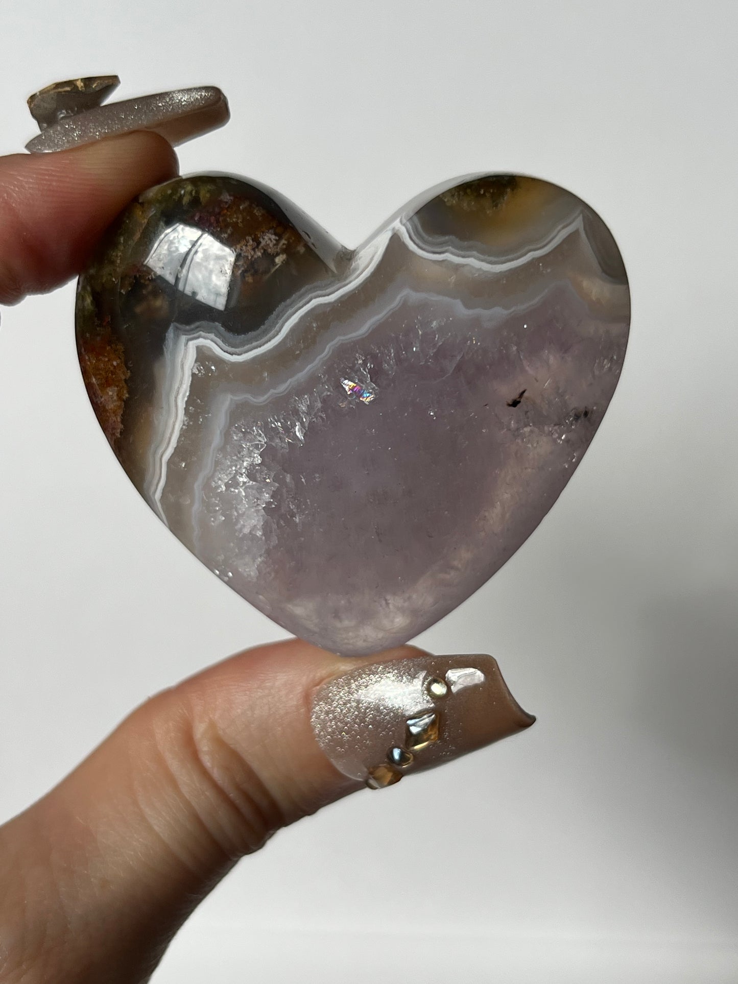 Nebula Agate Puffy Heart with Amethyst T