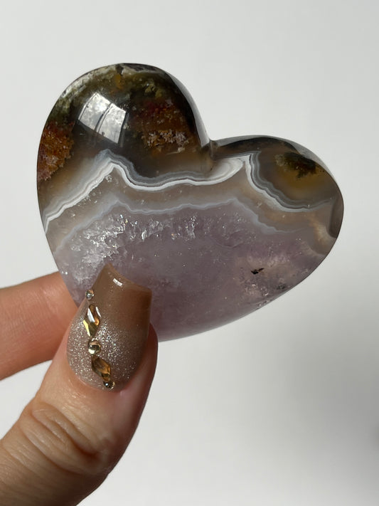 Nebula Agate Puffy Heart with Amethyst T