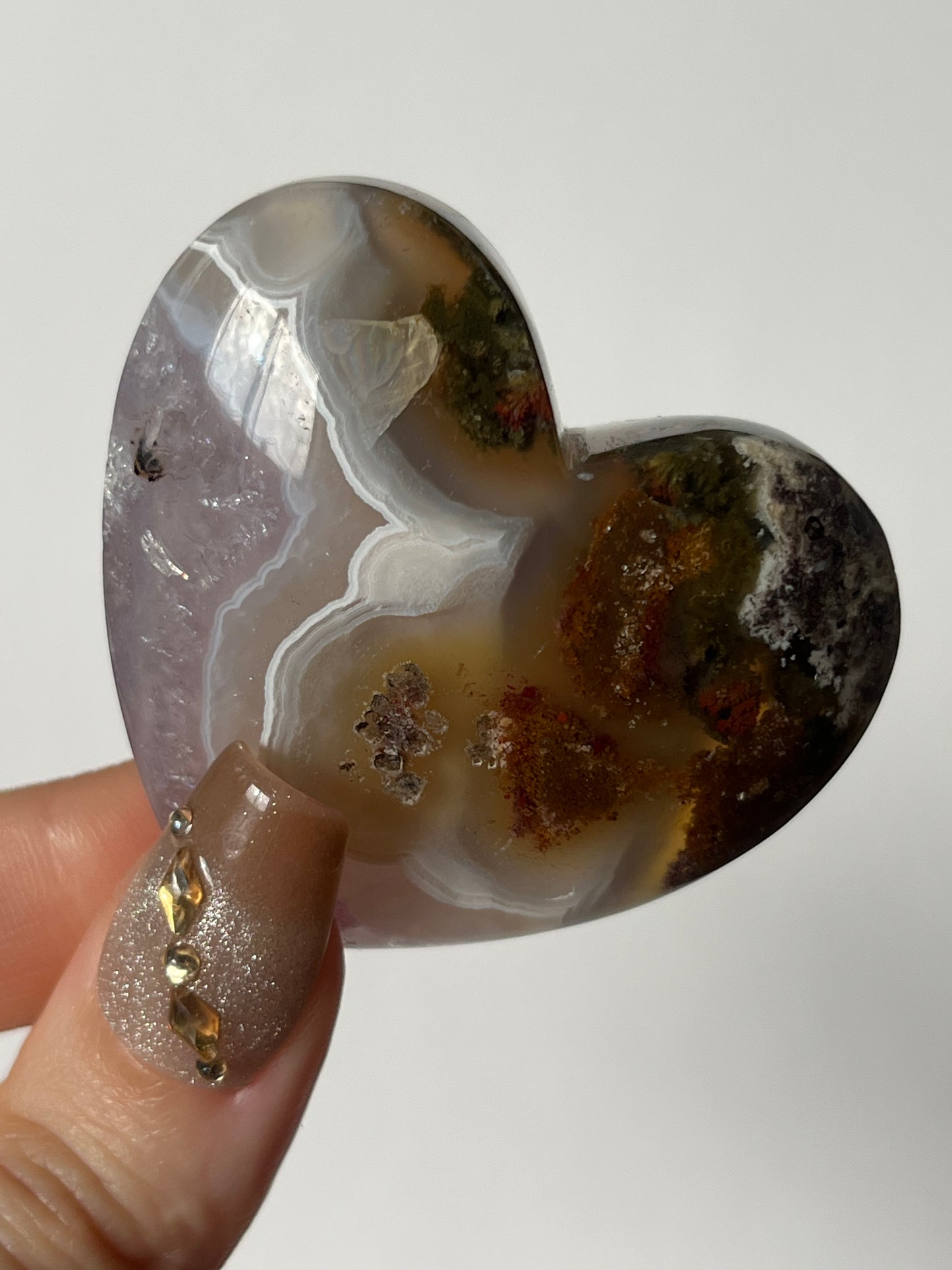 Nebula Agate Puffy Heart with Amethyst T
