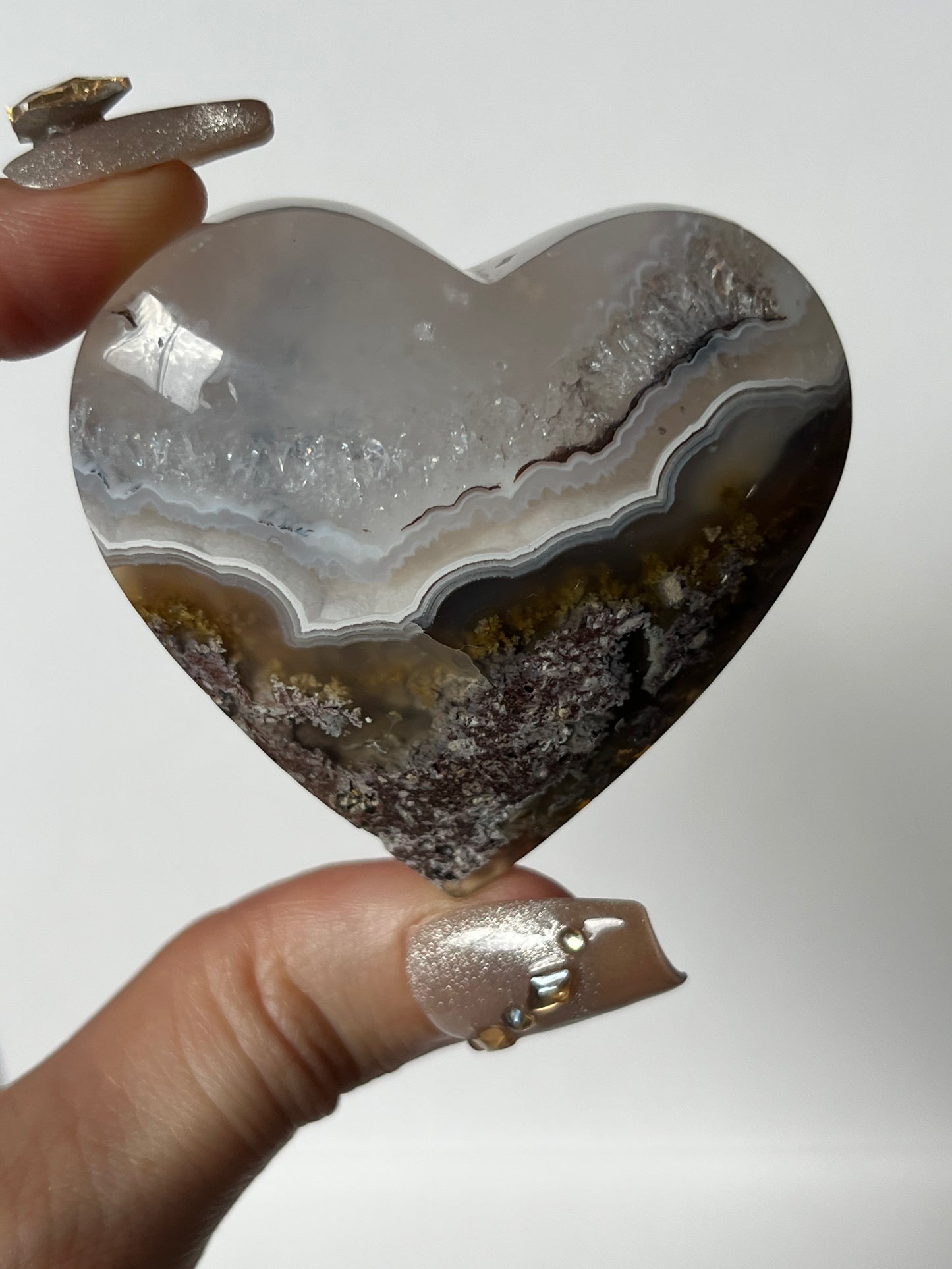 Nebula Agate Flatback Heart with Dendritic Inclusions O