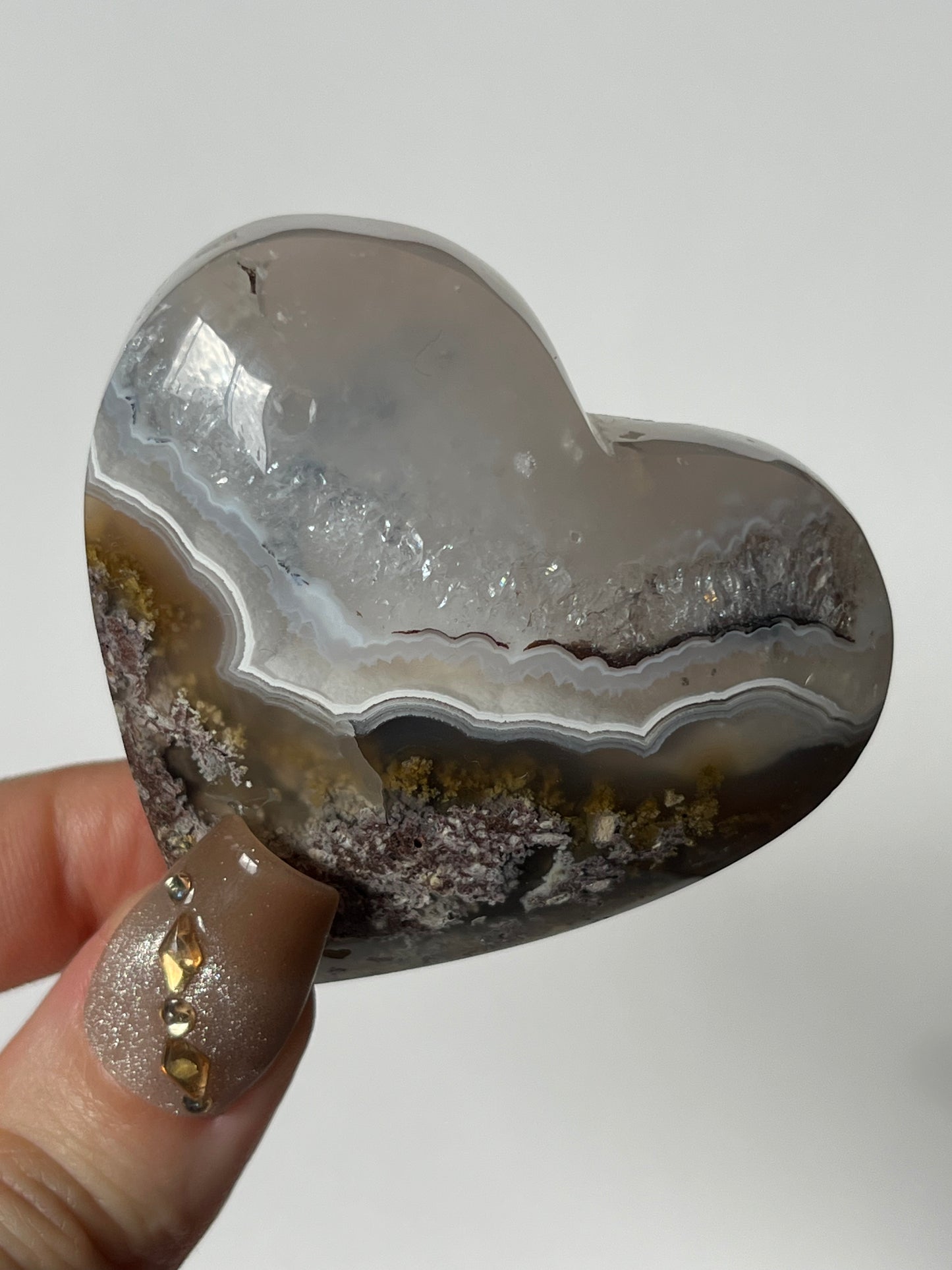 Nebula Agate Flatback Heart with Dendritic Inclusions O