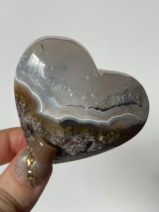 Nebula Agate Flatback Heart with Dendritic Inclusions O