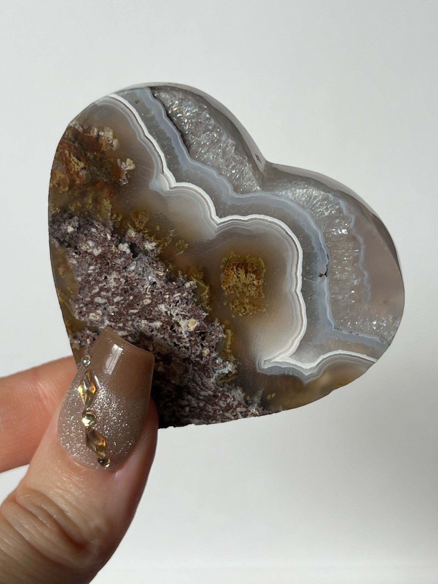 Nebula Agate Flatback Heart with Dendritic Inclusions O