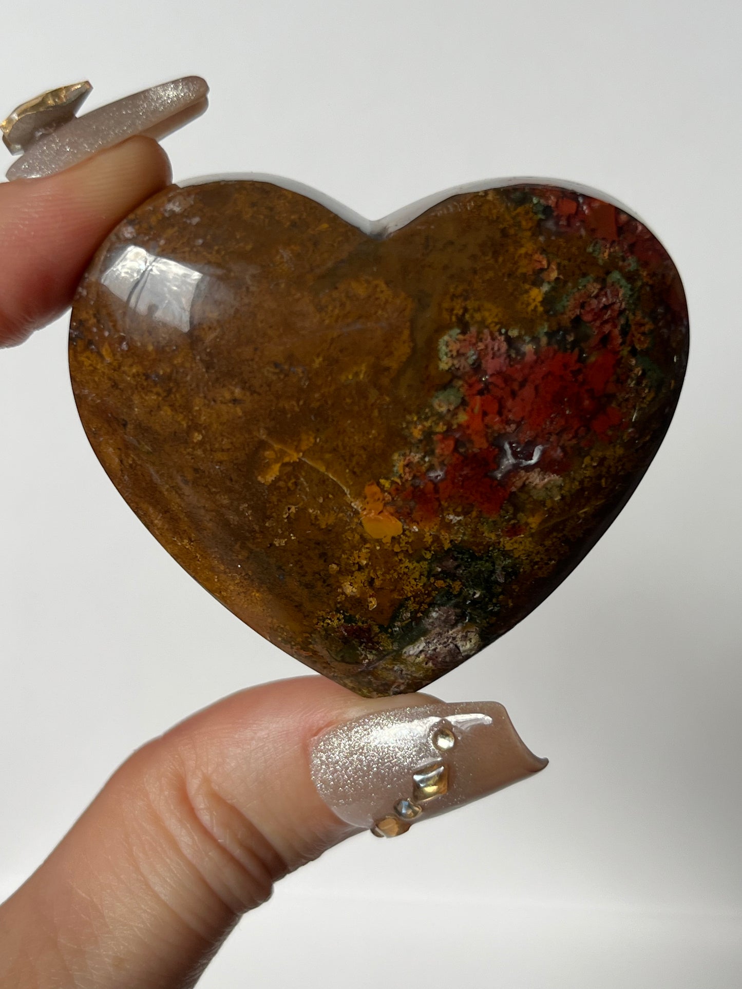 Nebula Agate Flatback Heart with Red Moss Inclusions P