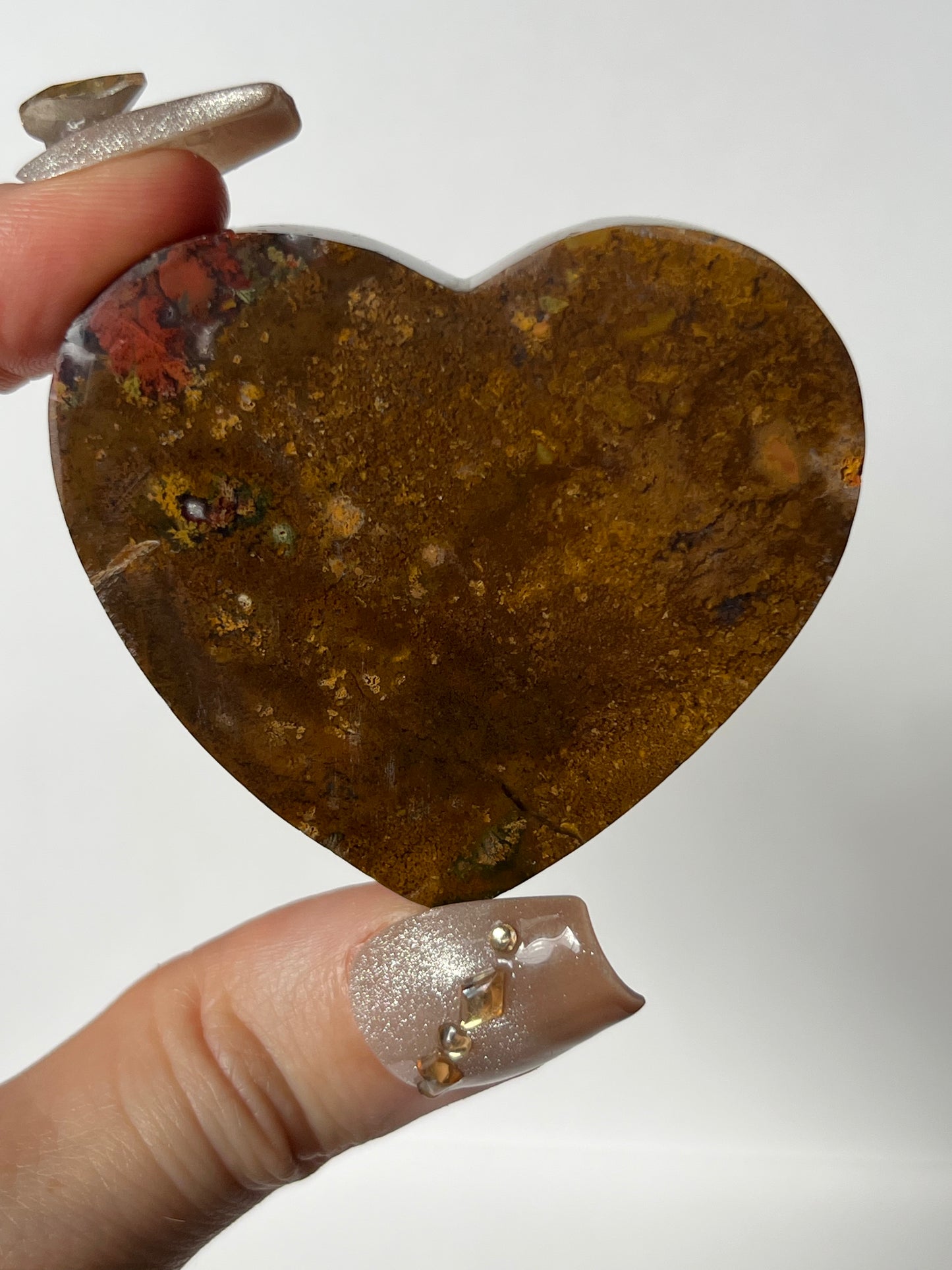 Nebula Agate Flatback Heart with Red Moss Inclusions P