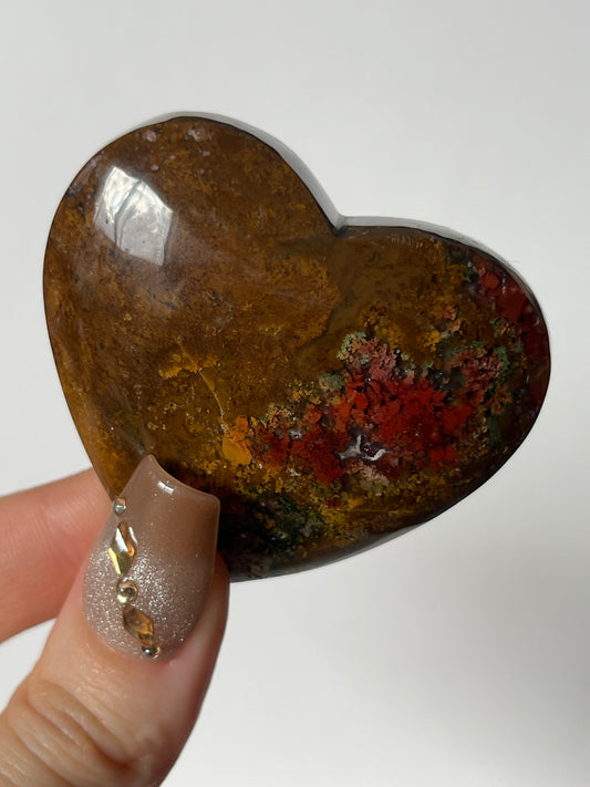 Nebula Agate Flatback Heart with Red Moss Inclusions P