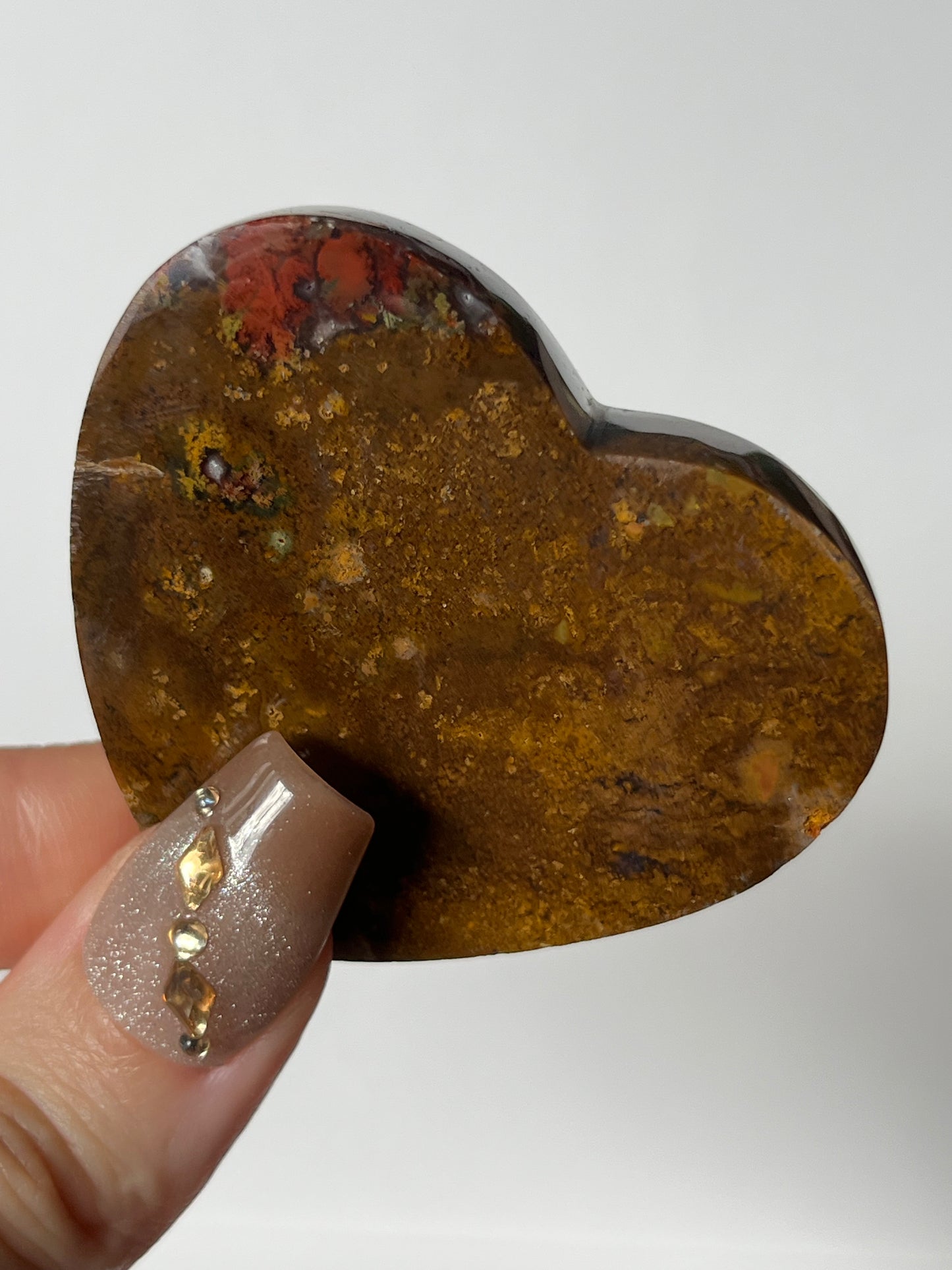 Nebula Agate Flatback Heart with Red Moss Inclusions P