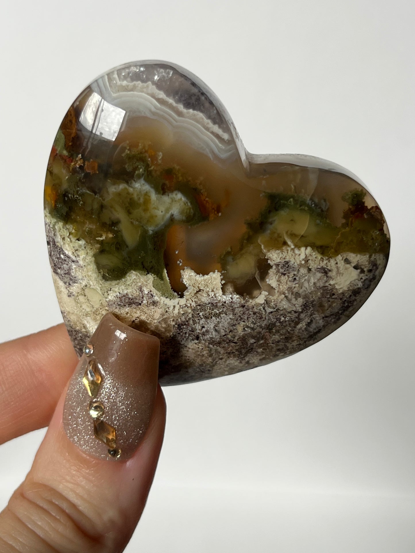 Nebula Agate Amethyst Puffy Heart with Red Moss and Dendritic Inclusions E