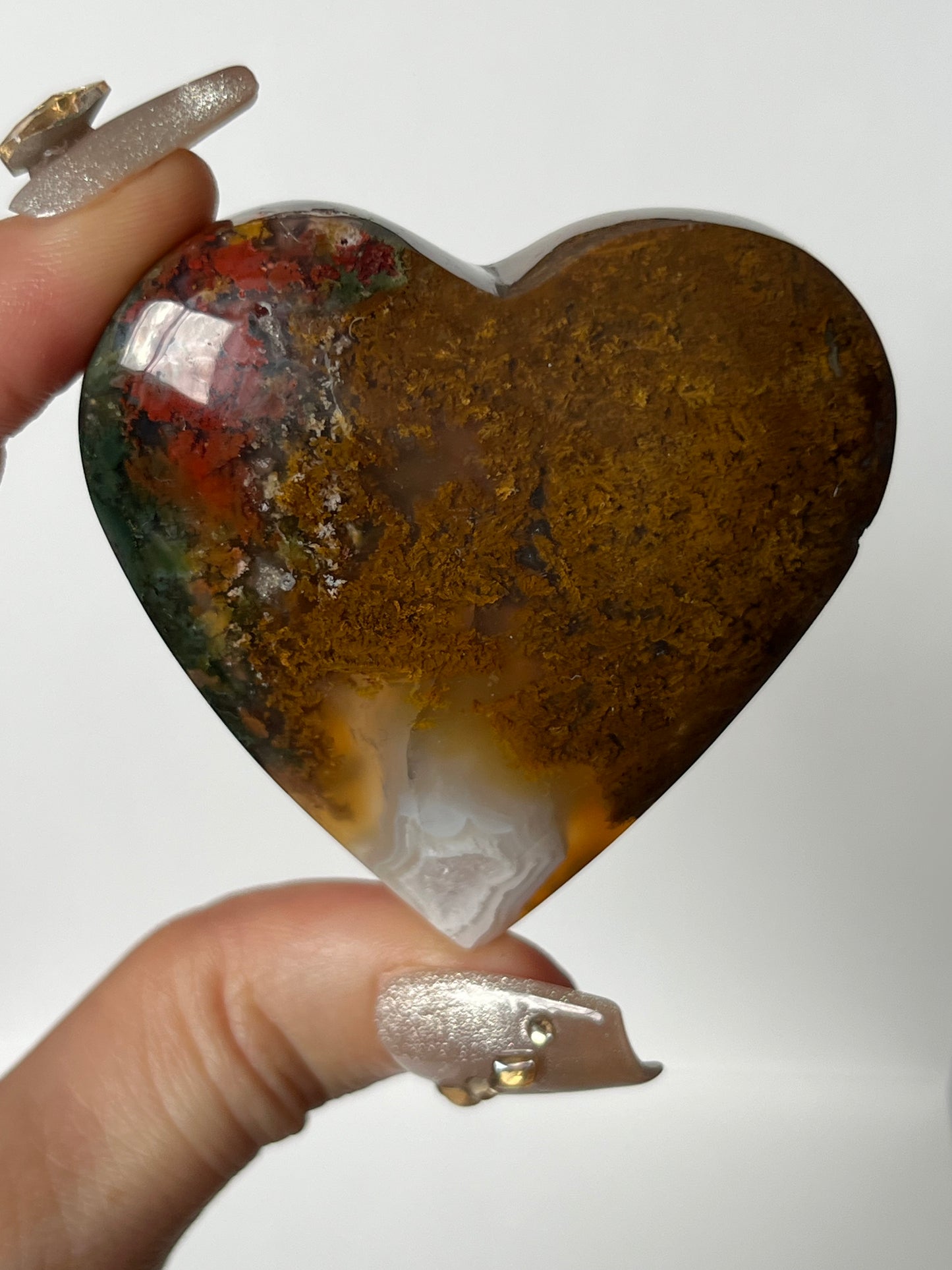 Nebula Agate Flatback Heart with Red Moss Inclusions H