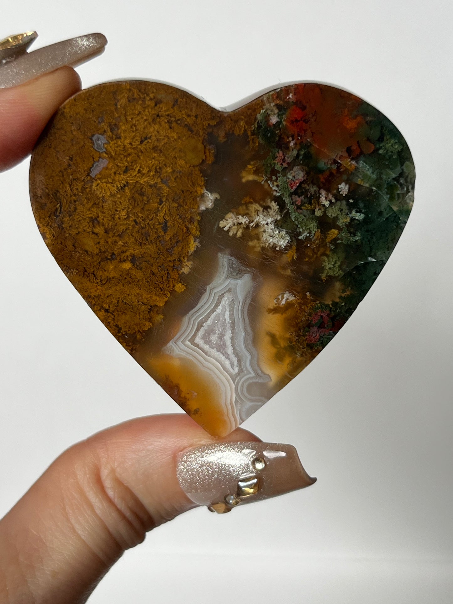 Nebula Agate Flatback Heart with Red Moss Inclusions H