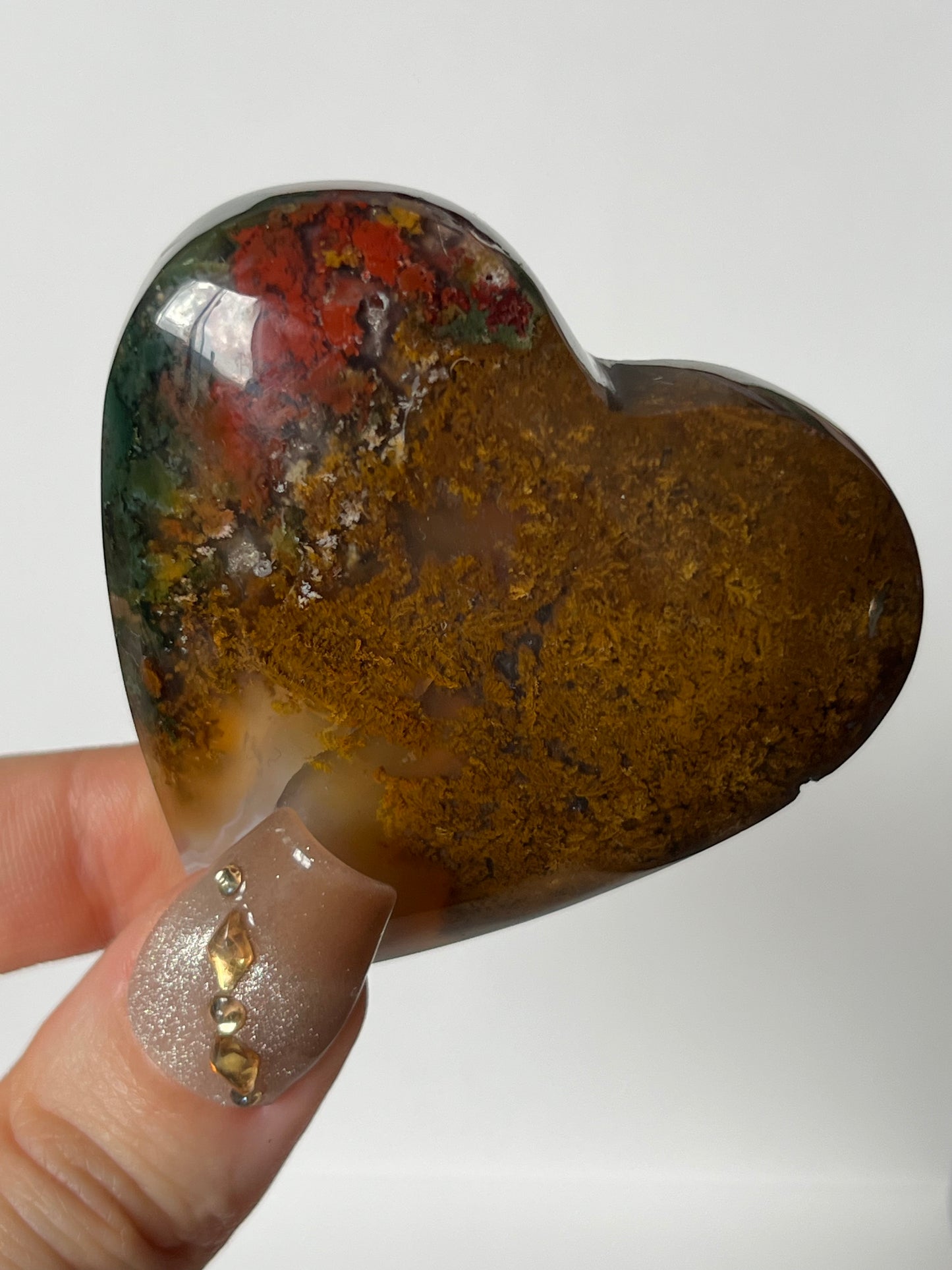 Nebula Agate Flatback Heart with Red Moss Inclusions H