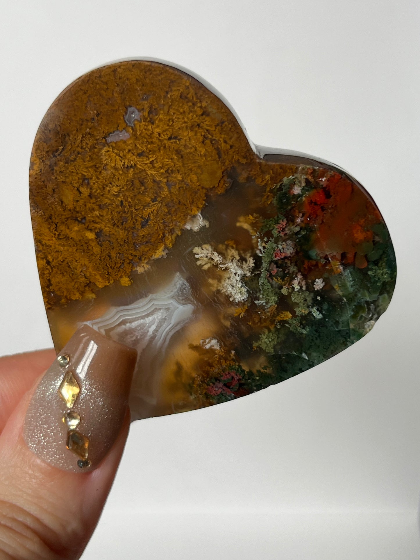 Nebula Agate Flatback Heart with Red Moss Inclusions H