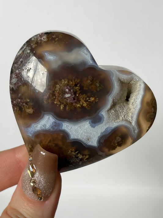 Druzy Nebula Agate Flatback Heart with Blue Chalcedony I