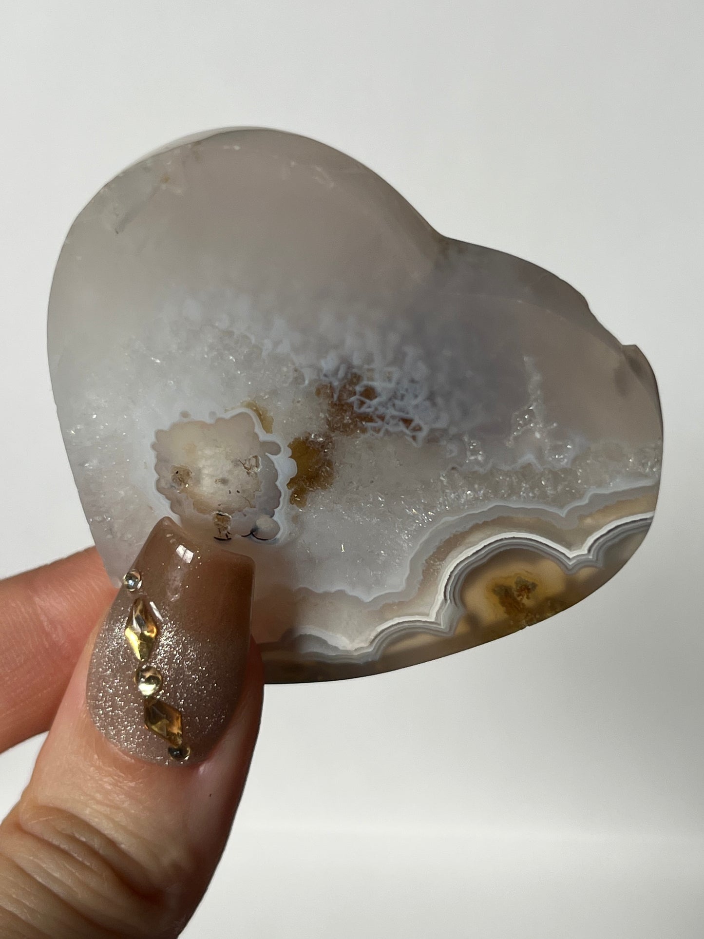 Nebula Agate with Scenic Moss Flatback Heart with Dendritic Inclusions J