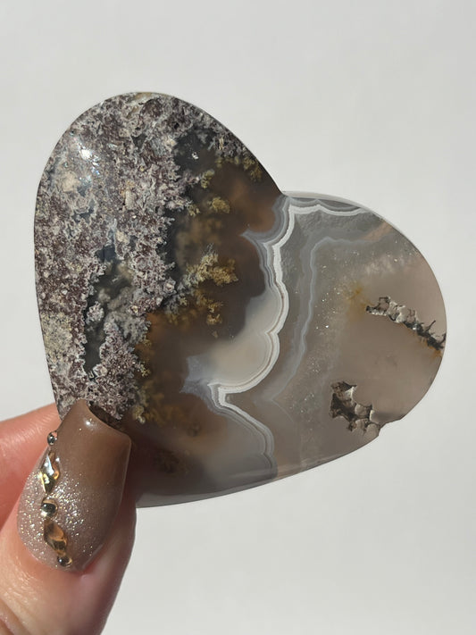 Nebula Agate with Scenic Moss Flatback Heart B