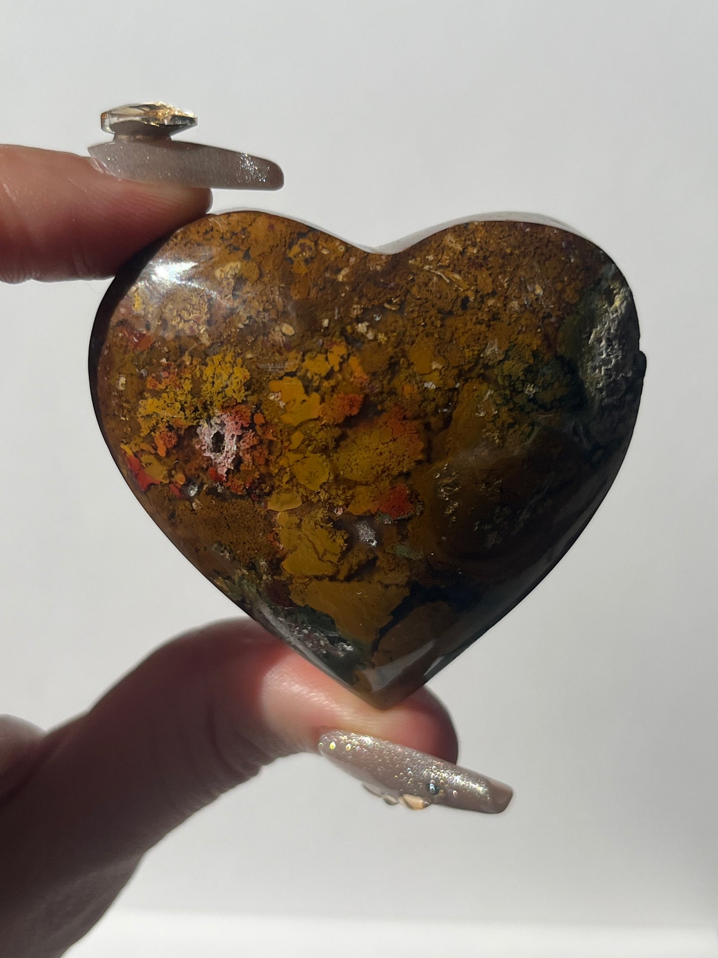 Nebula Agate Flatback Heart with Red Moss Inclusions S