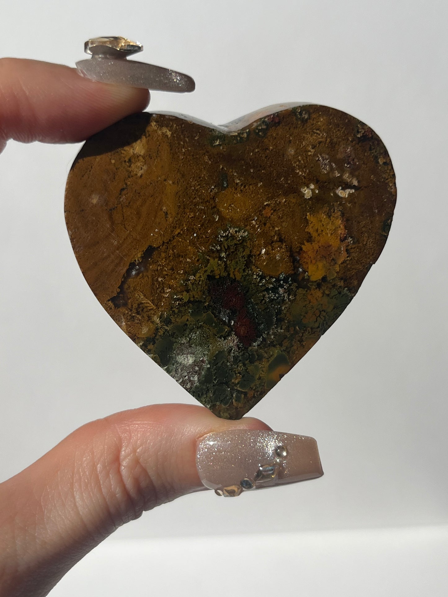 Nebula Agate Flatback Heart with Red Moss Inclusions S