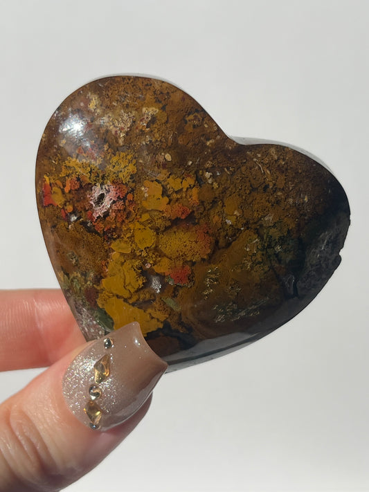 Nebula Agate Flatback Heart with Red Moss Inclusions S