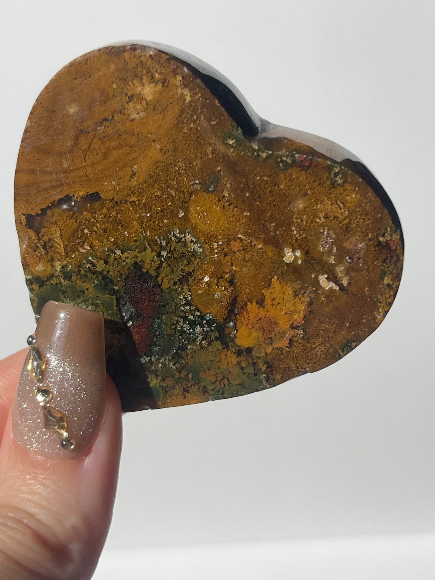 Nebula Agate Flatback Heart with Red Moss Inclusions S