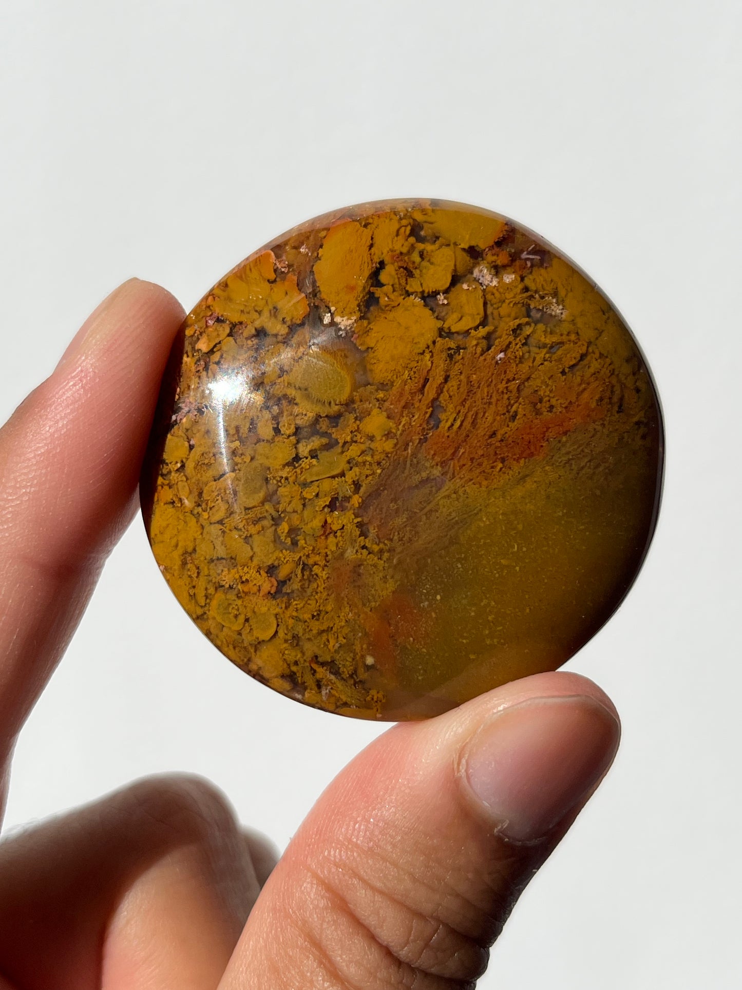 Nebula Agate Medallion with Yellow and Red Moss Inclusions E